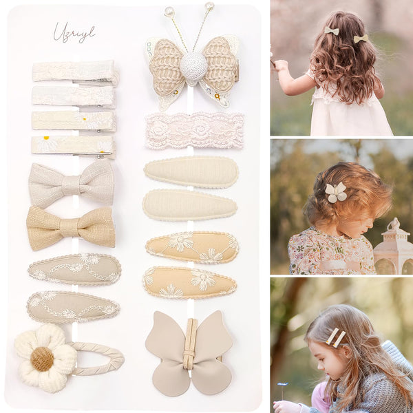 16 Pcs Butterfly Flower Hair Clips for Girls, Fully Lined Handmade Barrettes Hair Accessories