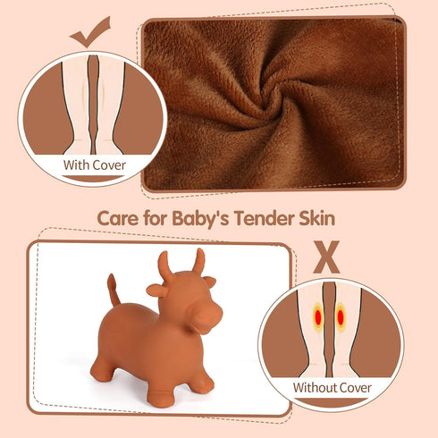 INPANY Bouncy Bull Hopping Toys, Brown Plush Highland Cow Hopper for Kids, Inflatable Farm Animal Bouncer for 2-4 Year