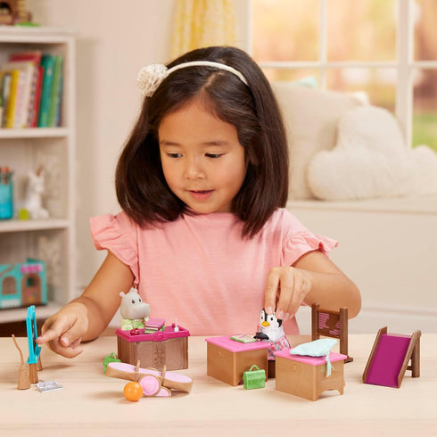 Li’l Woodzeez Classroom & Playground Set - 20Pcs Miniature Dollhouse Furnitures & Accessories for Kids