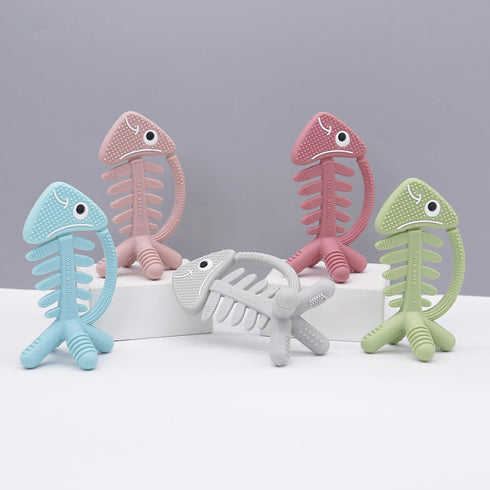 3D Fish Teething Toys for Babies 0-6 Months, 100% Silicone Teether Ring for Teething Relief (Pink)-Bebe