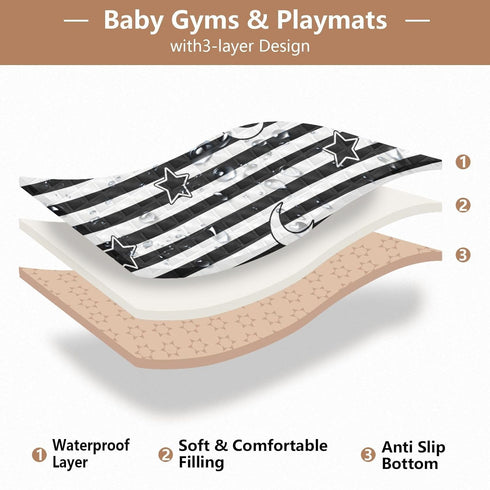 EtherSpher 50'' 50''gimnasio Black White Stripes Stars Moon Soft Padded Baby Gym Play mat for Floor Portable Foldable