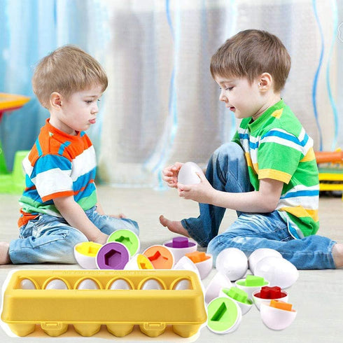 Easter Matching Eggs Connect Eggs Carton Toys for 1-3 Years Old Kids, Shape Color Egg Play Learn