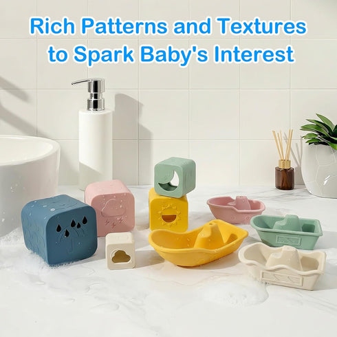 1-3, 12 6-12 MCGMITT Baby Bath Toys for Kids Ages PCS Silicone Mold Free Bathtub Toys for Months, Soft Stacking Cups