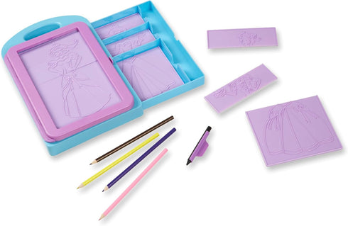 9 4 Melissa & Doug Princess Design Activity Kit - Double-Sided Plates, Colored Pencils, Rubbing Crayon