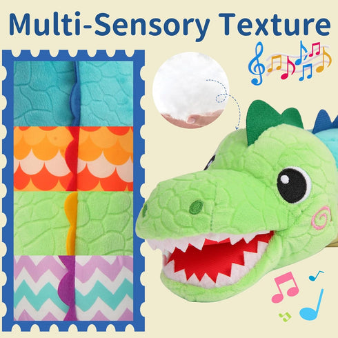 TLQSM 0-6 Tummy 3-12 Baby Sensory Green Dinosaur Plush Musical Rattle Toy with Rustling Sounds for Infant Months, Time