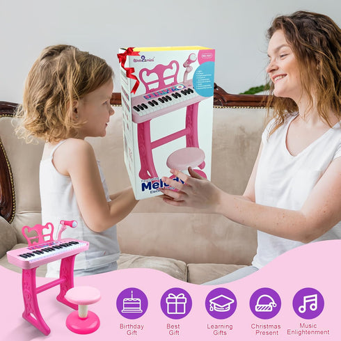 37 3 4 5 6 7 8 Love&Mini Kids Keyboard Toys for Girls - Keys Pianos Toy with Stool and Microphone Pink Electronic
