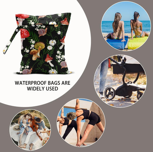 BQXH 2Pcs Cat Lover Gifts, Mushroom Cat Print Wet Bags, Wet Dry Bag Reusable Zipper Pouch for Swimsuit, Diapers, Beach