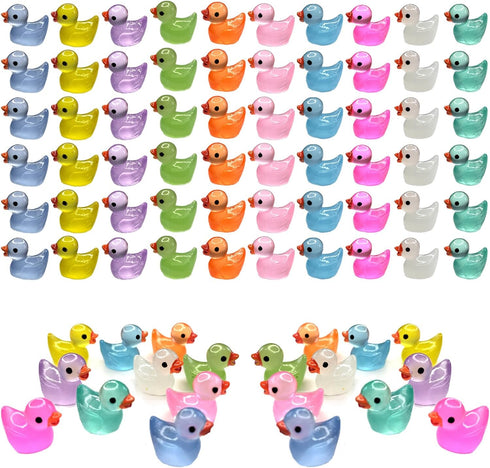 60 Pcs Miniature Luminous Ducks, Tiny Glow in The Dark Duck Accessories for DIY Garden, Dollhouse, Aquarium Decor