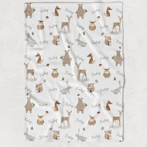 Stork Wares 30x40'' (BB342) Boho Woodland Animals Unisex Baby Swaddle Blanket, White