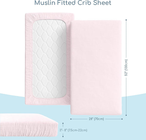100% (28"x 52") Muslin Crib Sheets, Organic Cotton, Breathable and Ultra-Soft, Standard Crib Sheet Mattress for Girls