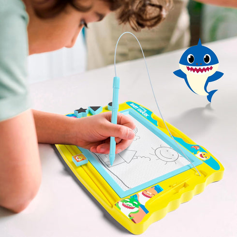 Lollipop Baby Shark Magnetic Drawing Board with Stylus & 3 Stamps for Boys or Girls (Blue)