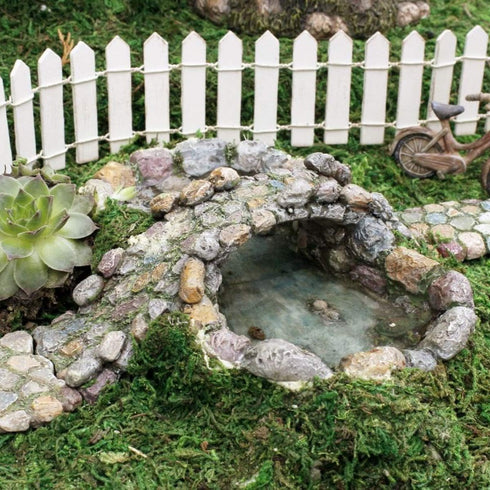 TG,LLC Treasure Gurus Miniature Fairy Garden Stone Pond and Bridge Ornament Dollhouse Decor Accessory