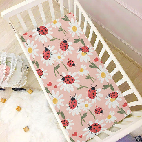KJIZMO 28 52 inches Ladybugs and Daisies Fitted Crib Sheets Soft Crib Sheet Fits Standard Crib & Toddler Bed Mattress
