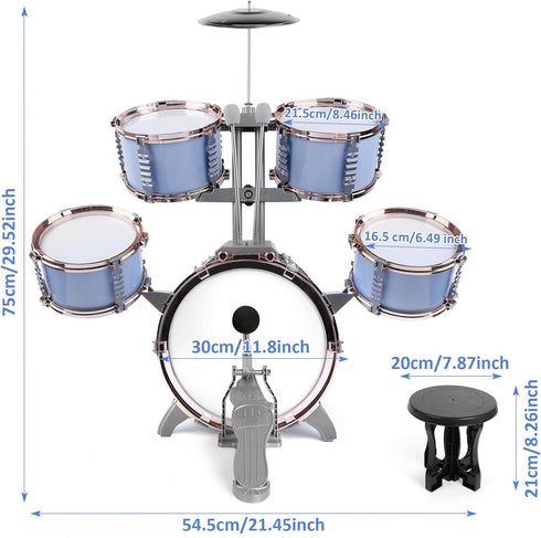 Set 5 M SANMERSEN Kids Jazz Drum - Drums with Stool - Rock Jazz Drum Kit - Musical Enlightenment Educational Toys Gift