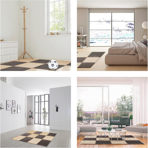 12 0.6" 12 (11.8", pcs Thickened Plush Interlocking Floor Mat Thick- Fluffy Square Tiles with Edgings Soft Anti-Slip