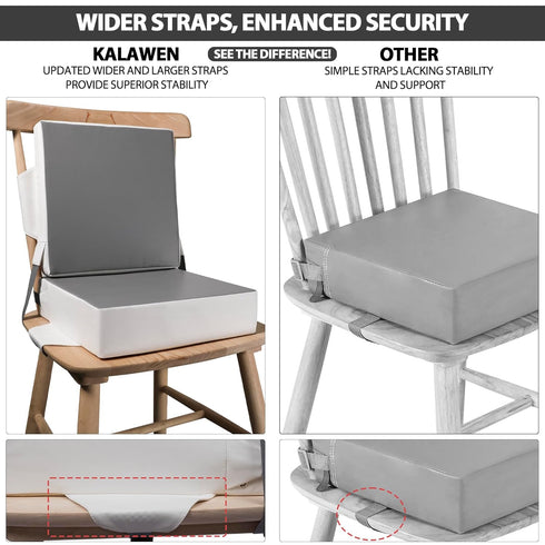 2Pcs Kalawen Booster Seat for Kitchen Chair, Upgraded PU Washable Straps Safety Buckle Kids Toddler Booster Seat