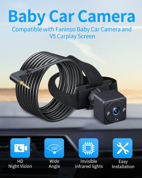 Faninso V5 V5 150 Car Baby Monitor Camera, Compatible with Carplay Screen, Car Camera with HD Night Vision, Invisible