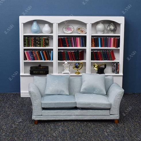 iLAND Dollhouse Couch, Modern Miniature Sofa for Dollhouse Living Room, 1/12 Scale (Light Sky Blue Velvet)