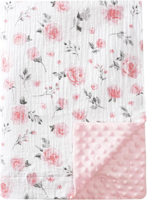 david's kids Muslin Minky Baby Blanket for Girls with Muslin Cotton Front
