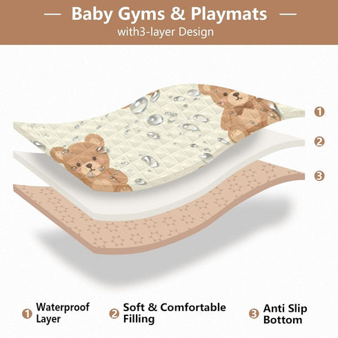 GOODOLD 50x50 Inch Cute Teddy Bear Baby Play Mat One-Piece Soft Crawling Mat Waterproof Playmat with Non-Slip Bottom