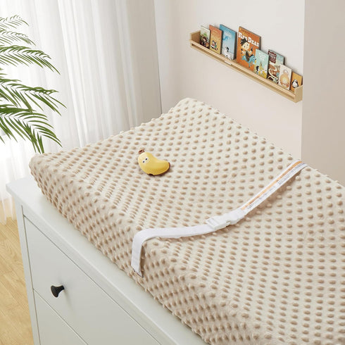Homiest 2 Pack Changing Pad Cover, White + Beige Changing Table Sheets, Ultra Soft Fleece Minky Dot Fabric, Breathable
