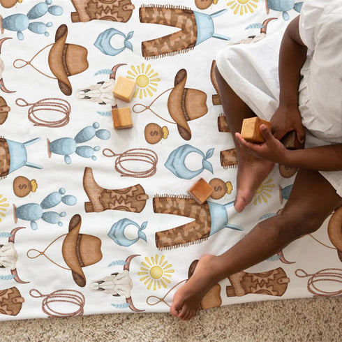 Baby Western Cowboy Blue Blankets - Soft Receiving Blanket for Boy, 30x40 for Newborn Nursery Stroller