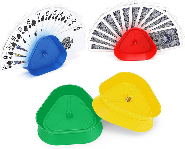 4 Pcs Kids Card Holders, Playing Card Holder for Kids, Plastic Tray for Adults, Happy New Year Family Card Game