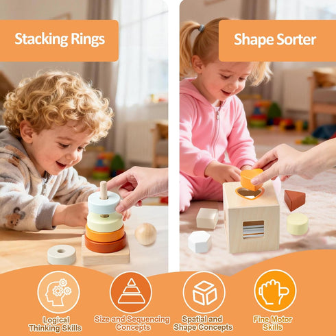 6-12 6-12-18 Wooden Montessori Toys for Months,Montessori Baby Blocks Toy for Months,Shape