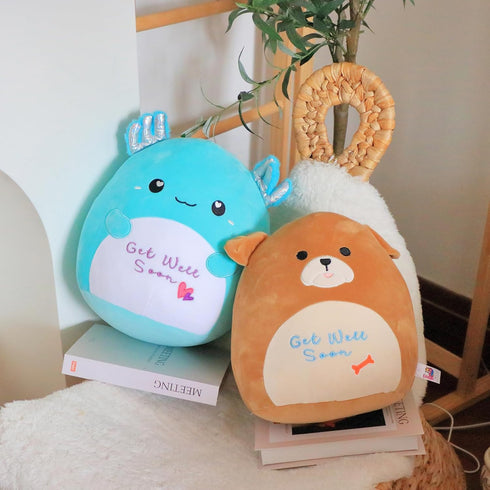Easfan 13'' Brown Get Well Soon Puppy Plush Pillow, Soft Cute Shar Pei Dog Gifts for Kids Patient Feel Better for Women