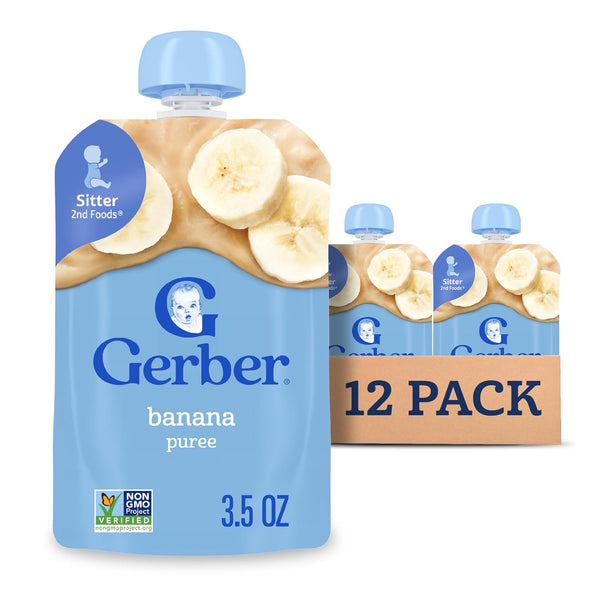 Gerber Stage 2 Baby Food, Banana Puree Pouch, 2 Servings of Fruit,
