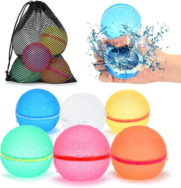 98K 6Pcs Reusable Water Balloons with Mesh Bag, Self Sealing Silicone Ball, Easy to Fill Summer Outdoor Games