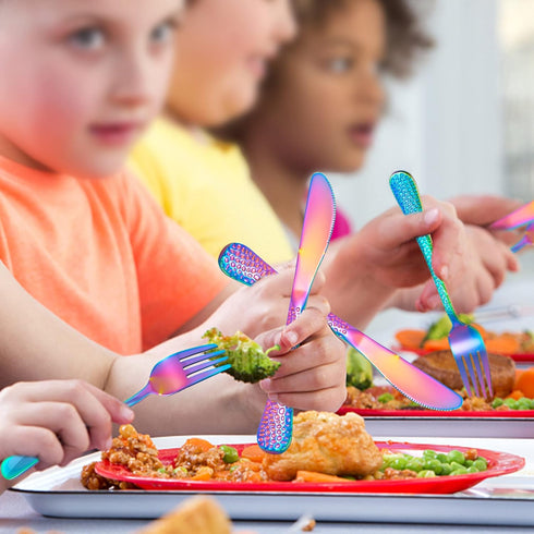 LIANYU 12-Piece Rainbow Kids Silverware Set, Stainless Steel Toddler Utensils, Dishwasher Safe