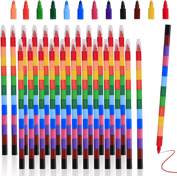 24 Pieces Stacking Crayons, Colorful Stackable Crayons for Kids Writing, Drawing, Coloring, Office School Supplies