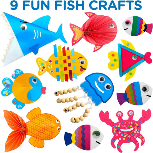 Arts and Craft Kit for Toddlers Ages 3, 4, 5 Years - Craft 9 Fun Fish Characters by LC Crafts
