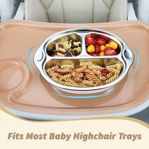 MR. CHOU Baby Plates with Suction - Stainless Steel Divided Toddler Plates, Compartment Suction Plate for High Chair