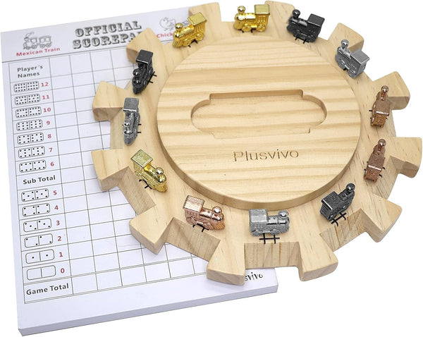 plusvivo Mexican Train Dominoes Accessories Set-Including a 7.89-Inch Wooden Mexican Train Hub