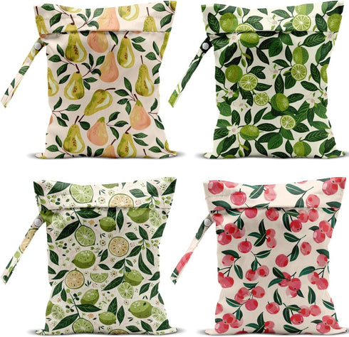 VBCVBGFH 4 Pack Cute Fruit Wet Bag Waterproof Washable Reusable Wet Dry Bag
