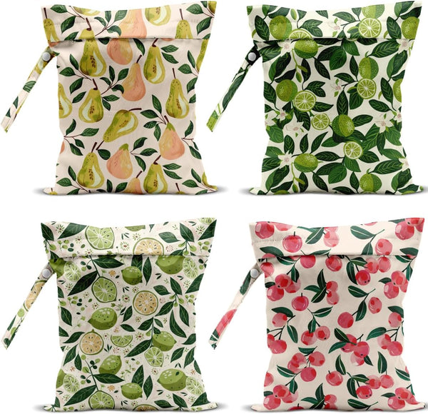 VBCVBGFH 4 Pack Cute Fruit Wet Bag Waterproof Washable Reusable Wet Dry Bag