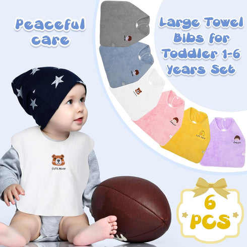 6 Pcs Baby Bibs with Snaps, 20 x 16 Inch Unisex Toddler Bibs for Feeding, Adjustable Soft Bib for Drooling