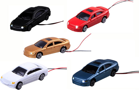 5PCS 1:100 12V HO Scale Model LED Lighted Car with Front and Rear Lights for Building Train Layout
