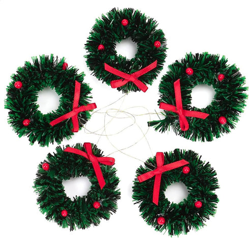 10 Pieces Mini Artificial Christmas Wreaths Ornaments - Dollhouse Miniature Christmas Wreath for Door, Windows, Tree