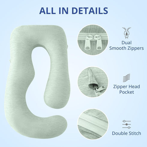 57-inch 55 57 Inch Sasttie Cooling Pregnancy Pillow Cover, U Shaped Pregnancy Pillow Case, Fits to Maternity Pillow