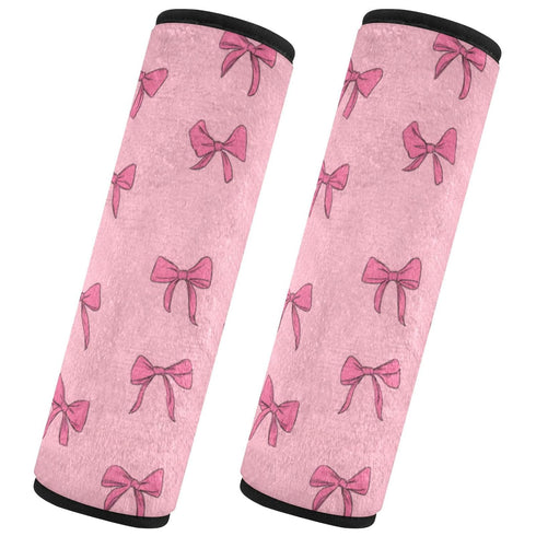 Vdsrup Seat Belt Covers 2 Pack Pink Bow Ribbon Car Seat Strap Covers
