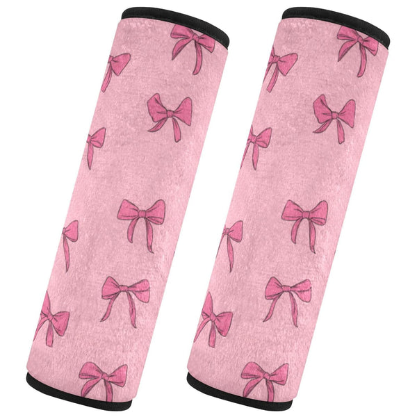 Vdsrup Seat Belt Covers 2 Pack Pink Bow Ribbon Car Seat Strap Covers