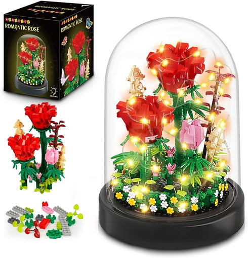 HOGOKIDS Flower Bouquet Building Set with LED Lighting - 596 PCS Red