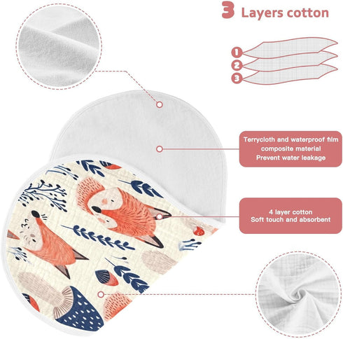 Bulletgxll Set 4, Foxes and Mushrooms Unisex Baby Burp Cloths of Soft Absorbent Organic Cotton Muslin Burping Cloths