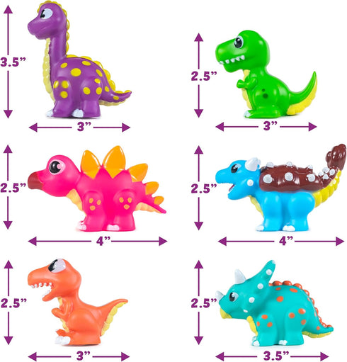 6 Pack Tub Works Dinos Dinosaur Light Up Bath Toys, | Water-Activated Light Up Toys Flash & Change Color | Easy-Grip