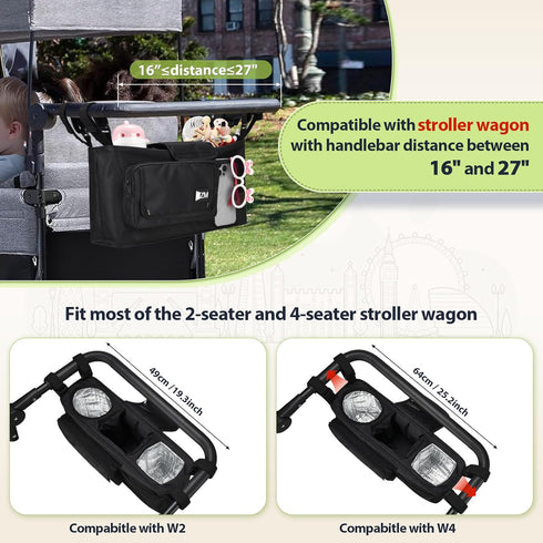 ZZM Parent Console Stroller Organizer Compatible with WONDERFOLD W2&W4&X, Jeep Wrangler, EVER ADVANCED Wagon,