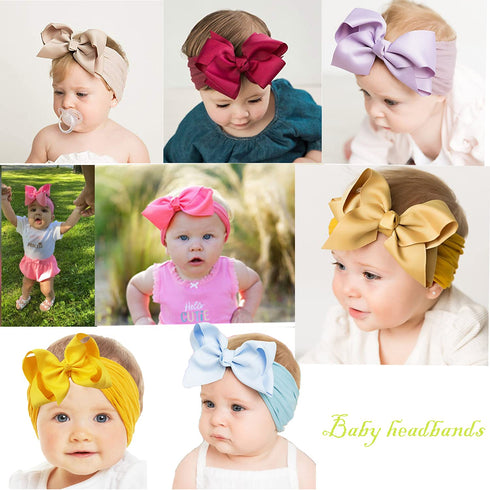Yxiang 20pcs Baby Headbands with 6" Big Elastics, Nylon Ribbon Bows Hair Accessories for Newborns