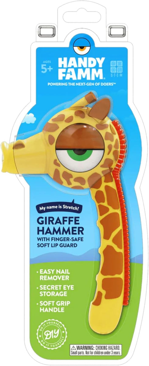 Famm Hammer 5 Handy Real Metal Yellow Giraffe for Kids, Patented Safety Mouth Sleeve and Nail Remover, STEM DIY Tool